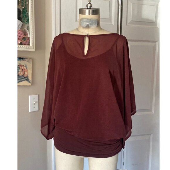 JLO Jennifer Lopez Silky Slinky BATWING Sleeve Sheer Blouse Tunic Shirt *SMALL* - Picture 1 of 5